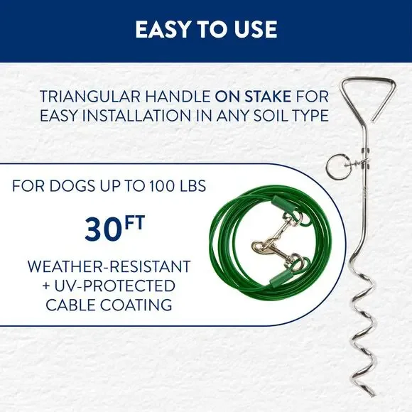 Top Paw 18" Spiral Stake & 30' Outdoor Tie Out Size Large Dogs 100 lbs Green NWT - Picture 2 of 4